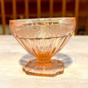 Jeanette Depression Glass Pink Adam Floral Etched Molded 1930’s Ice Cream Dish
